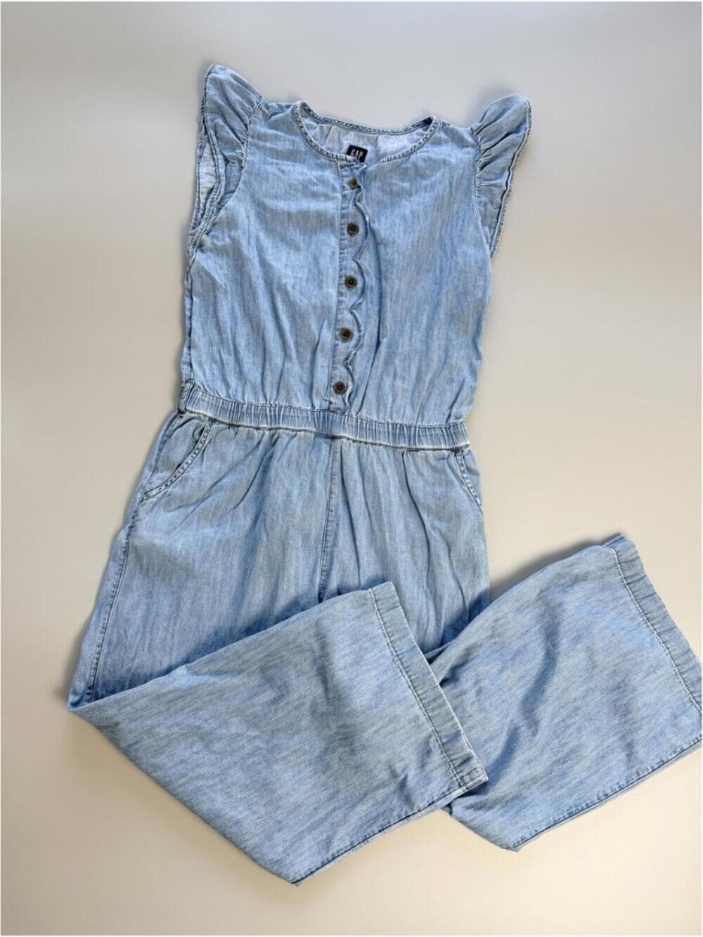 GAP Light Blue Denim Jumpsuit with Ruffle Sleeves GIRLS XXL